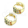 Oro Laminado Huggie Hoop, Gold Filled Style with Multicolor Cubic Zirconia, Polished, Golden Finish, 02.210.0616.1.12