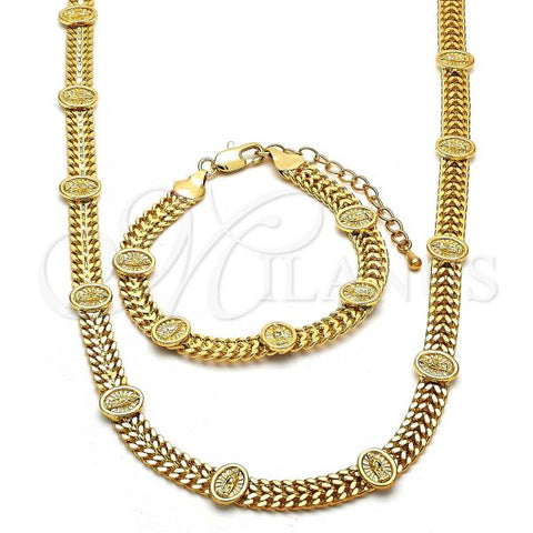 Oro Laminado Necklace and Bracelet, Gold Filled Style Guadalupe Design, Polished, Golden Finish, 06.185.0010