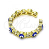 Oro Laminado Multi Stone Ring, Gold Filled Style Evil Eye Design, with White Cubic Zirconia, Blue Enamel Finish, Golden Finish, 01.253.0041