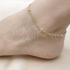 Oro Laminado Basic Anklet, Gold Filled Style Miami Cuban and Ball Design, Polished, Golden Finish, 03.213.0306.09