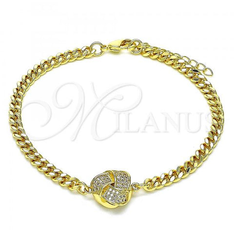 Oro Laminado Fancy Bracelet, Gold Filled Style Love Knot Design, with White Micro Pave, Polished, Golden Finish, 03.156.0030.08