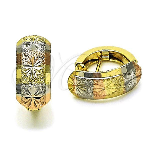 Oro Laminado Stud Earring, Gold Filled Style Flower Design, Matte Finish, Tricolor, 02.26.0302