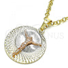 Oro Laminado Religious Pendant, Gold Filled Style Jesus Design, Diamond Cutting Finish, Tricolor, 05.380.0126
