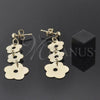 Oro Laminado Long Earring, Gold Filled Style Flower Design, Golden Finish, 88.017