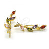 Oro Laminado Earcuff Earring, Gold Filled Style Leaf Design, with White Cubic Zirconia, Polished, Golden Finish, 02.210.0701