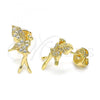Oro Laminado Stud Earring, Gold Filled Style Angel Design, with White Micro Pave, Polished, Golden Finish, 02.156.0618