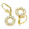 Oro Laminado Dangle Earring, Gold Filled Style Heart Design, with White Cubic Zirconia, Polished, Golden Finish, 02.210.0442