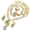 Oro Laminado Necklace, Bracelet, Earring and Ring, Gold Filled Style with Crystal, Golden Finish, 06.59.0097