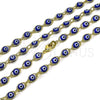 Oro Laminado Fancy Necklace, Gold Filled Style Evil Eye Design, with Sapphire Blue Crystal, Diamond Cutting Finish, Golden Finish, 04.63.1347.2.18