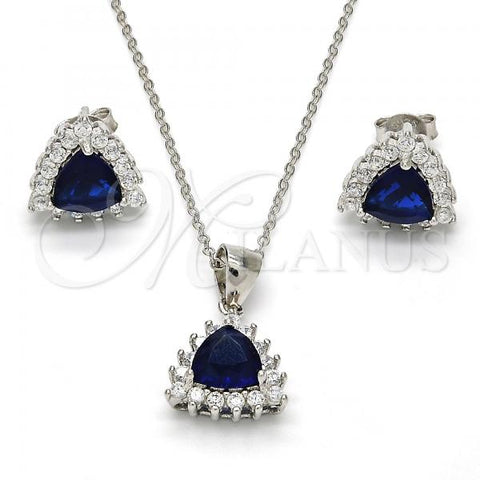 Sterling Silver Earring and Pendant Adult Set, with Sapphire Blue and White Cubic Zirconia, Polished, Rhodium Finish, 10.175.0052.3