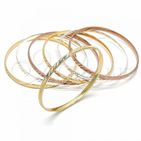 Gold Plated Semanario Bangle, Diamond Cutting Finish, Tricolor, 03.49.0004.05 (04 MM Thickness, Size 5 - 2.50 Diameter)