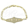 Oro Laminado Fancy Bracelet, Gold Filled Style Guadalupe and Flower Design, Polished, Golden Finish, 03.351.0090.08