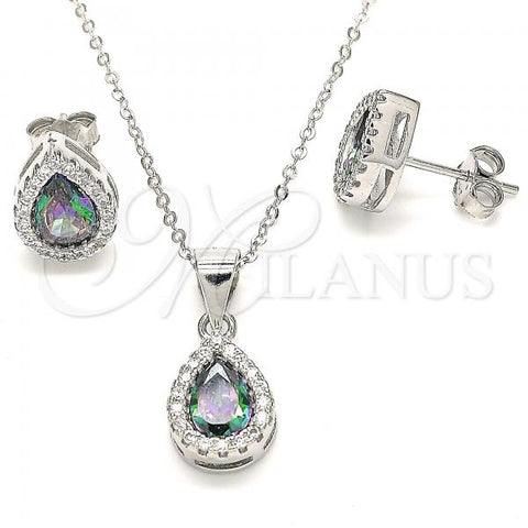 Sterling Silver Earring and Pendant Adult Set, Teardrop Design, with Vitrail Medium Cubic Zirconia and White Crystal, Polished, Rhodium Finish, 10.175.0067.5
