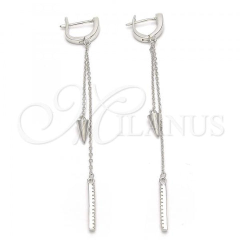 Sterling Silver Long Earring, with White Cubic Zirconia, Polished, Rhodium Finish, 02.186.0084