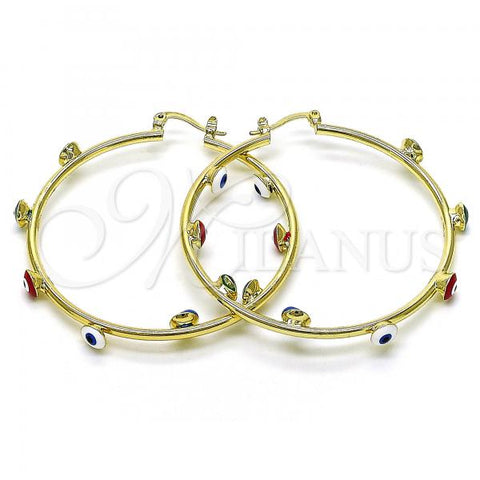 Oro Laminado Large Hoop, Gold Filled Style Evil Eye Design, Multicolor Enamel Finish, Golden Finish, 02.380.0106.2.50