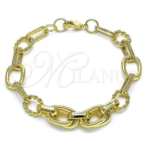 Oro Laminado Fancy Bracelet, Gold Filled Style Rolo and Twist Design, Polished, Golden Finish, 03.331.0285
