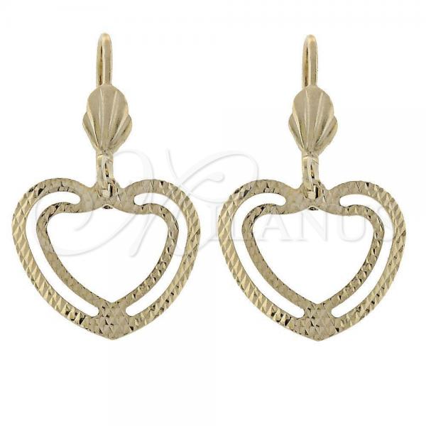 Oro Laminado Dangle Earring, Gold Filled Style Heart Design, Diamond Cutting Finish, Golden Finish, 5.121.010