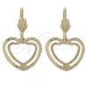 Oro Laminado Dangle Earring, Gold Filled Style Heart Design, Diamond Cutting Finish, Golden Finish, 5.121.010