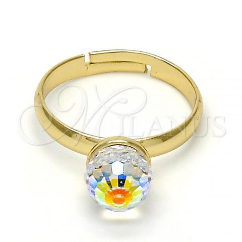 Oro Laminado Multi Stone Ring, Gold Filled Style Ball Design, with Luminous Green Swarovski Crystals, Polished, Golden Finish, 01.239.0006.9 (One size fits all)