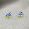 Sterling Silver Stud Earring, Cupcake Design, Light Blue Enamel Finish, Silver Finish, 02.406.0009.02