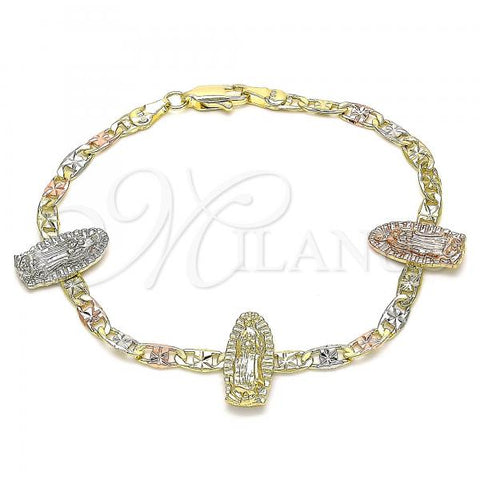 Oro Laminado Fancy Bracelet, Gold Filled Style Guadalupe Design, Polished, Tricolor, 03.380.0074.08