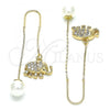 Oro Laminado Threader Earring, Gold Filled Style Elephant Design, with White Micro Pave, Polished, Golden Finish, 02.210.0362