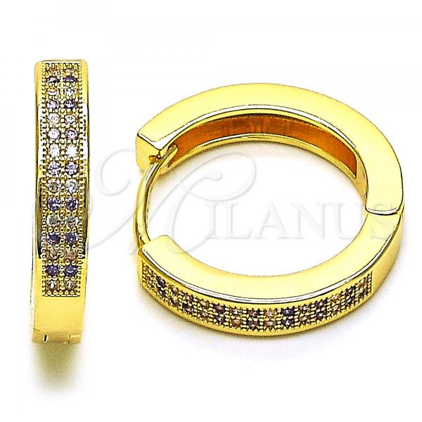 Oro Laminado Huggie Hoop, Gold Filled Style with Amethyst and White Micro Pave, Polished, Golden Finish, 02.195.0104.5.25