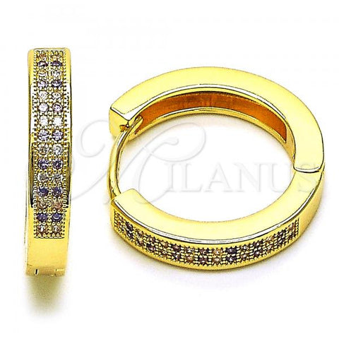 Oro Laminado Huggie Hoop, Gold Filled Style with Amethyst and White Micro Pave, Polished, Golden Finish, 02.195.0104.5.25