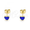 Oro Laminado Stud Earring, Gold Filled Style Heart Design, Blue Enamel Finish, Golden Finish, 02.213.0292.5
