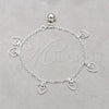 Sterling Silver Fancy Bracelet, Heart Design, Polished, Silver Finish, 03.409.0138.07
