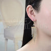 Oro Laminado Long Earring, Gold Filled Style with White Crystal, Polished, Golden Finish, 02.351.0038