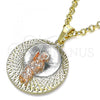 Oro Laminado Religious Pendant, Gold Filled Style San Judas Design, Diamond Cutting Finish, Tricolor, 05.380.0129