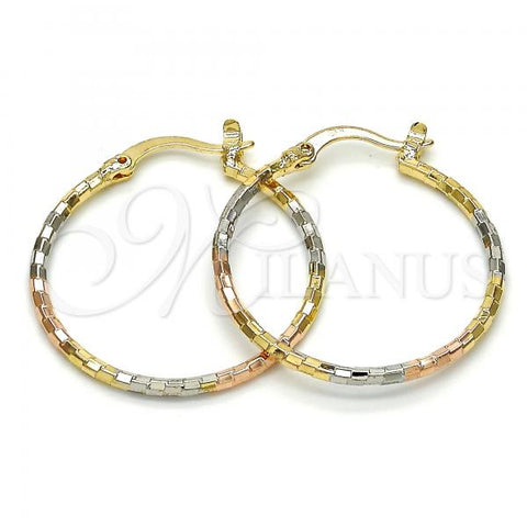 Oro Laminado Medium Hoop, Gold Filled Style Diamond Cutting Finish, Tricolor, 5.138.031.30