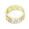 Oro Laminado Elegant Ring, Gold Filled Style Elephant and Owl Design, with White Cubic Zirconia, Polished, Tricolor, 01.253.0012.09