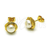 Oro Laminado Stud Earring, Gold Filled Style and Love Knot with Ivory Pearl, Brushed Finish, Golden Finish, 02.342.0363