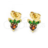 Oro Laminado Stud Earring, Gold Filled Style Strawberry Design, with Garnet and Green Cubic Zirconia, Polished, Golden Finish, 02.310.0076