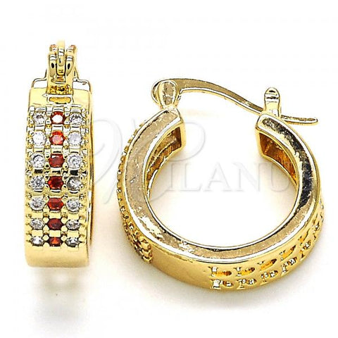 Oro Laminado Small Hoop, Gold Filled Style with Garnet and White Cubic Zirconia, Polished, Golden Finish, 02.210.0266.1.20