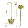 Oro Laminado Threader Earring, Gold Filled Style Butterfly Design, with Multicolor Micro Pave, Polished, Golden Finish, 02.210.0815.1