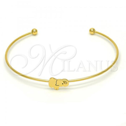 Stainless Steel Individual Bangle, Elephant Design, Polished, Golden Finish, 07.265.0013 (01 MM Thickness, One size fits all)