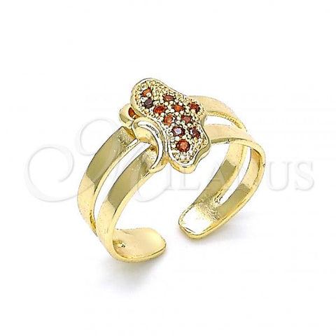 Oro Laminado Baby Ring, Gold Filled Style Butterfly Design, with Garnet Micro Pave, Polished, Golden Finish, 01.233.0021.1 (One size fits all)