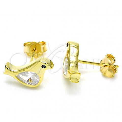 Sterling Silver Stud Earring, Bird Design, with White and Black Cubic Zirconia, Polished, Golden Finish, 02.336.0021.2