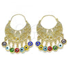 Oro Laminado Long Earring, Gold Filled Style Elephant and Evil Eye Design, Multicolor Resin Finish, Golden Finish, 02.380.0057