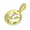 Oro Laminado Fancy Pendant, Gold Filled Style Initials Design, with White Cubic Zirconia, Polished, Golden Finish, 05.341.0009