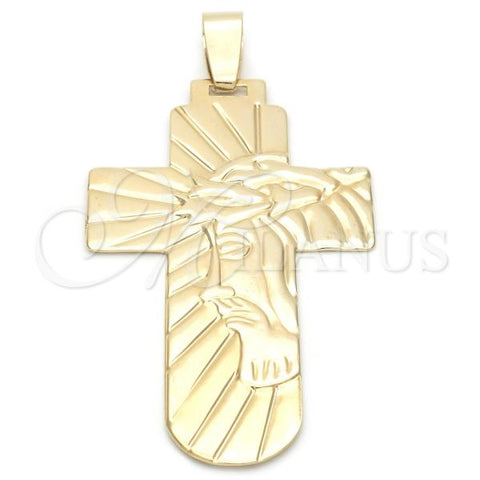 Oro Laminado Religious Pendant, Gold Filled Style Cross and Jesus Design, Polished, Golden Finish, 05.16.0136.1