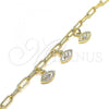 Oro Laminado Charm Anklet , Gold Filled Style and Paperclip with White Cubic Zirconia, Polished, Golden Finish, 03.63.2168.10