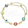 Oro Laminado Adjustable Bolo Bracelet, Gold Filled Style Evil Eye Design, Multicolor Enamel Finish, Golden Finish, 03.213.0130.3.10