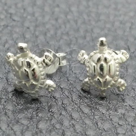 Sterling Silver Stud Earring, Turtle Design, Polished, Silver Finish, 02.397.0032