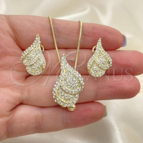Oro Laminado Earring and Pendant Adult Set, Gold Filled Style with White Crystal, Polished, Golden Finish, 10.160.0158