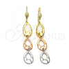 Oro Laminado Long Earring, Gold Filled Style Teardrop Design, Diamond Cutting Finish, Tricolor, 02.63.2166