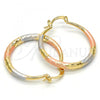 Oro Laminado Medium Hoop, Gold Filled Style Hollow Design, Diamond Cutting Finish, Tricolor, 02.170.0086.1.30